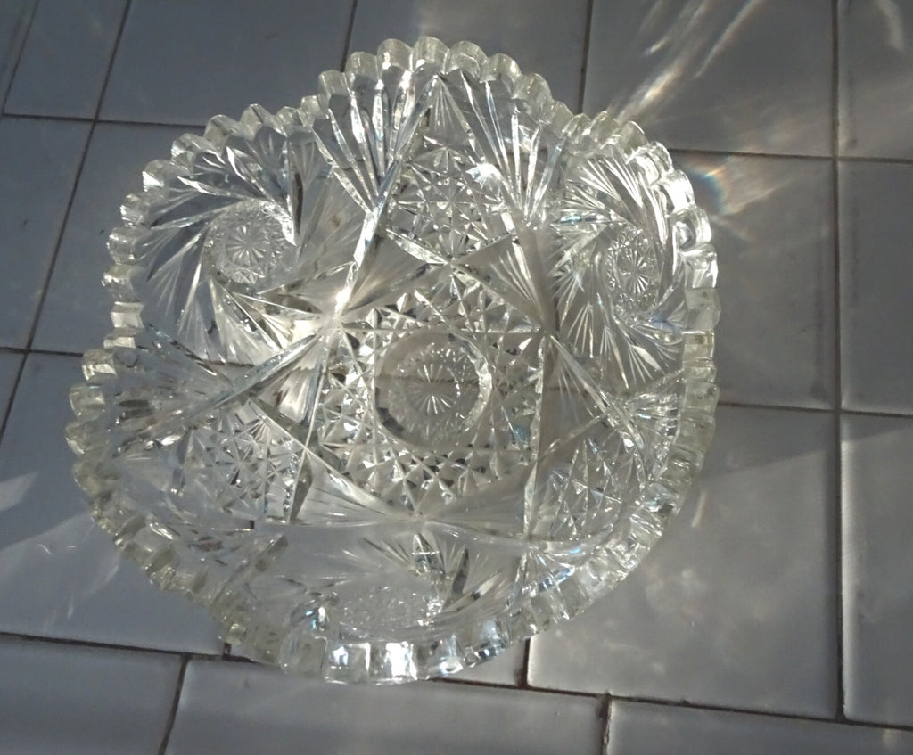 Lot of 3 American Brilliant Cut Glass ABP Decanter & 2 Bowls Circa 1900