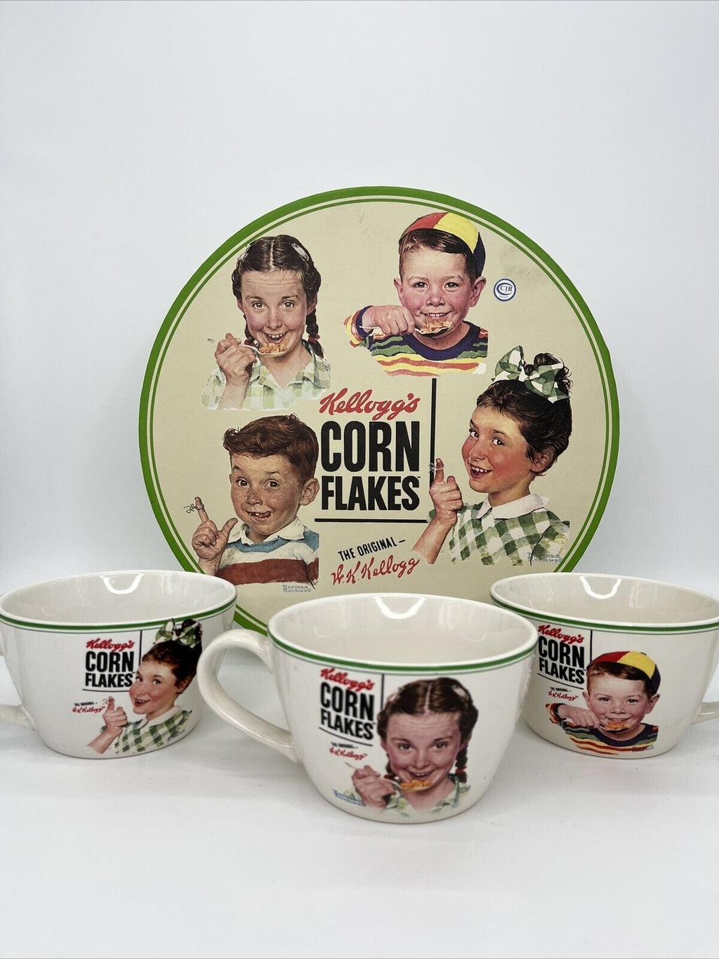 Kelloggs Corn Flakes Norman Rockwell Mug Bowls & Plates Set 8 pcs TOTAL 2013 New