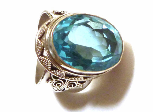 16 ct Swiss Blue Topaz White Topaz SS SILVER 925 & Brass RING sz 10