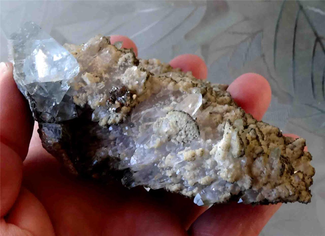 Blue Fluorite, Artichoke Quartz Crystal Formation With Pyrite Crystals