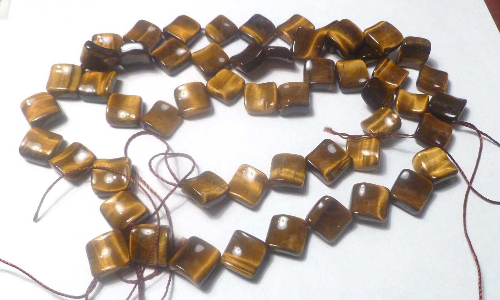 Concave RED TIGER EYE GEMSTONE BEADS 2 HOLE SQUARE 13MM BEAD 15” STRAND TIGEREYE