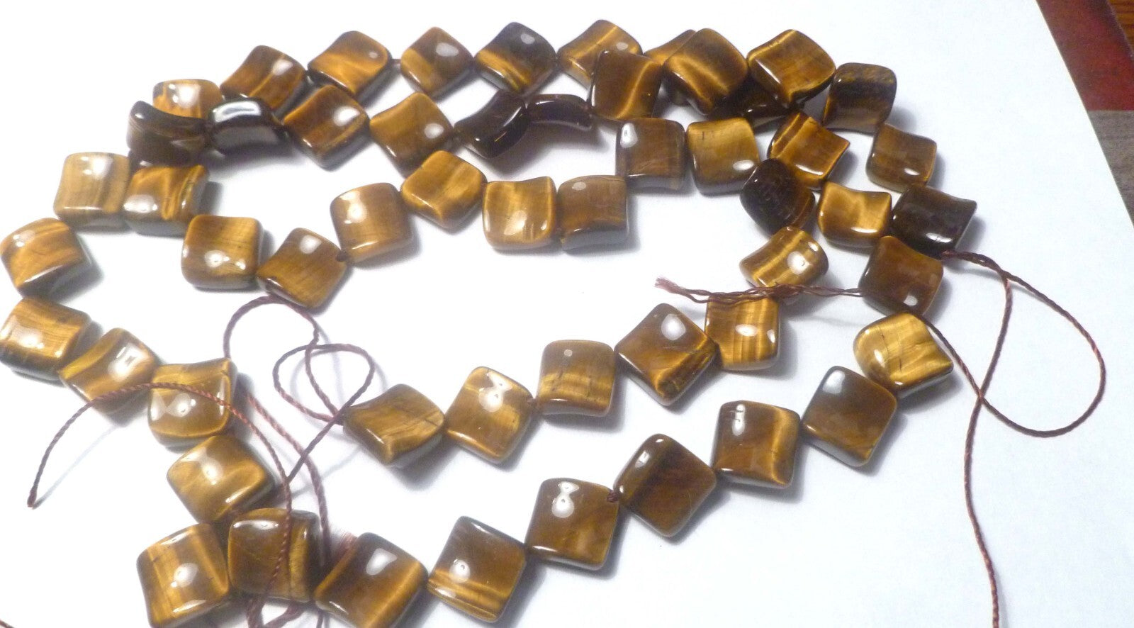Concave RED TIGER EYE GEMSTONE BEADS 2 HOLE SQUARE 13MM BEAD 15” STRAND TIGEREYE