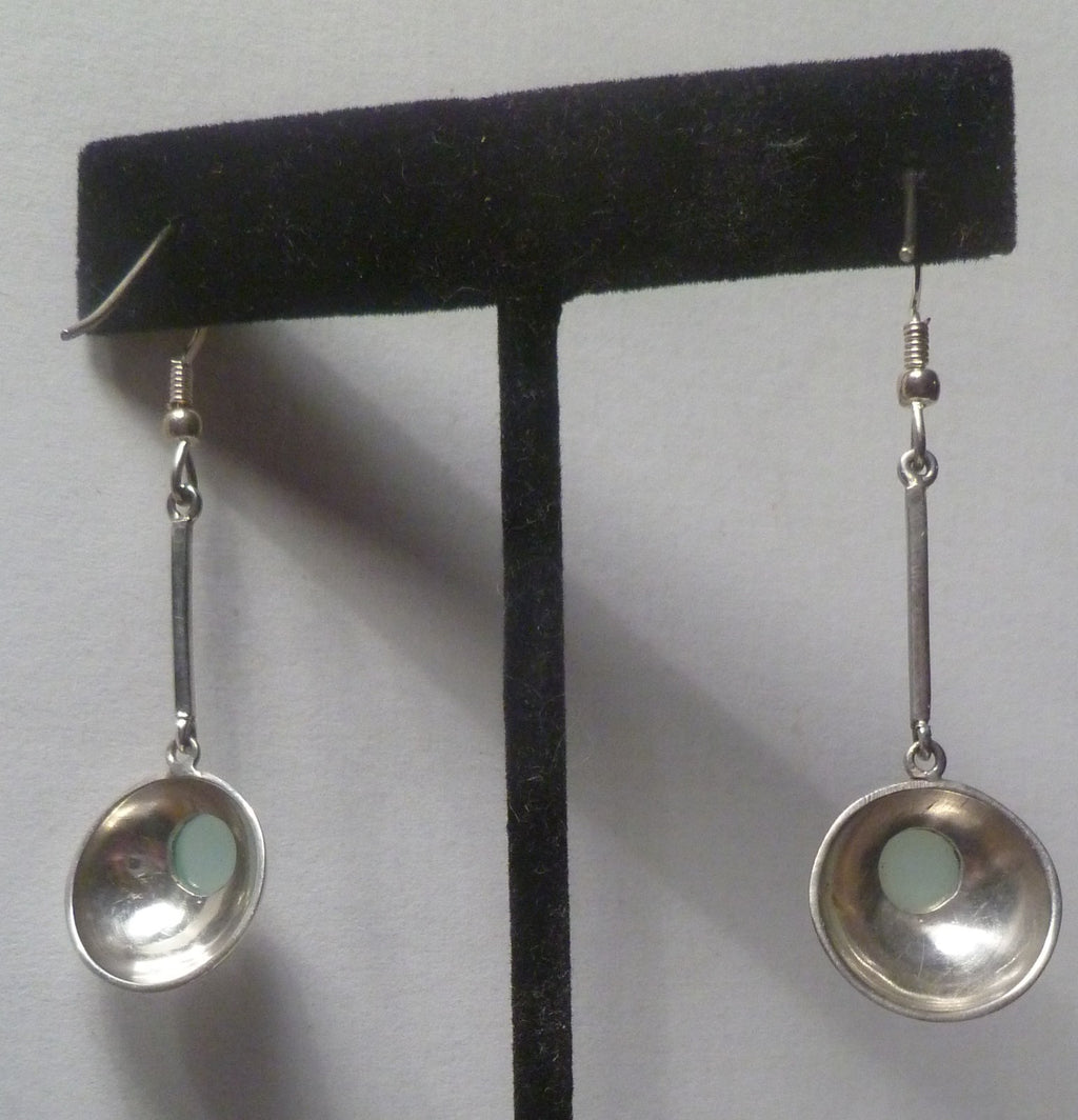 Sterling Silver Earrings Aquamarine Chalcedony Gemstone 2.25"