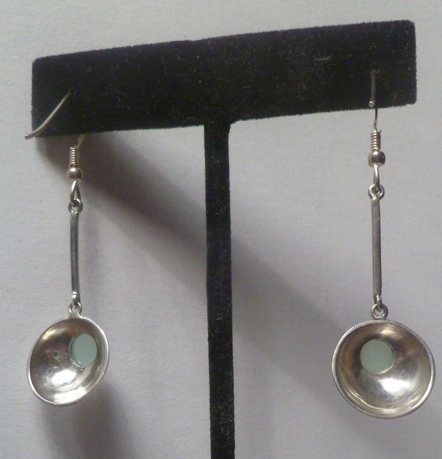 Sterling Silver Earrings Aquamarine Chalcedony Gemstone 2.25"
