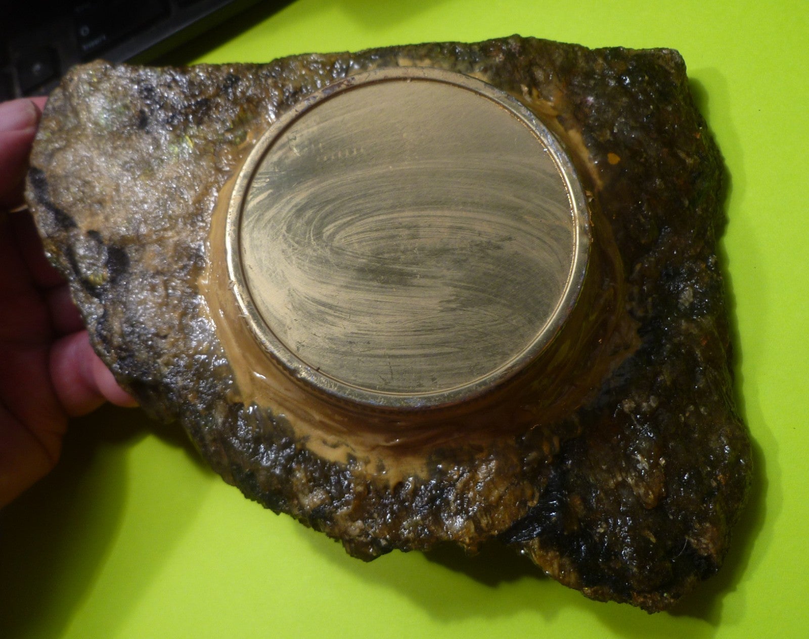 Labradorite Slab Patio Lamp  6.25" w/Wick, Oil, Funnel for Refilling