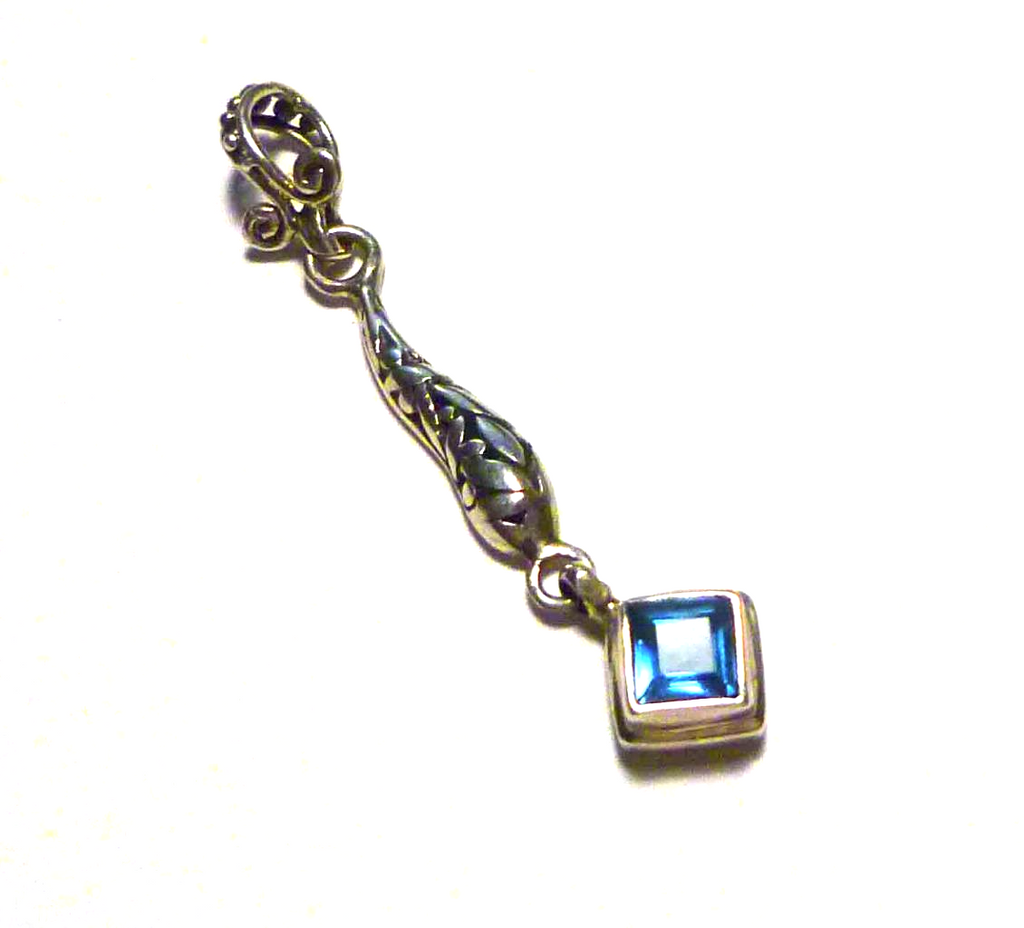 Minimalist Swiss Blue Topaz Dangle Pendant! Solid Sterling Silver 925