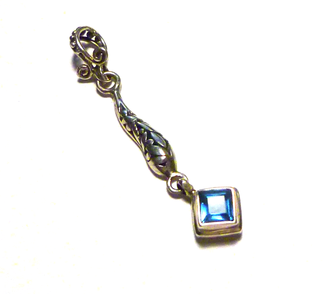 Minimalist Swiss Blue Topaz Dangle Pendant! Solid Sterling Silver 925