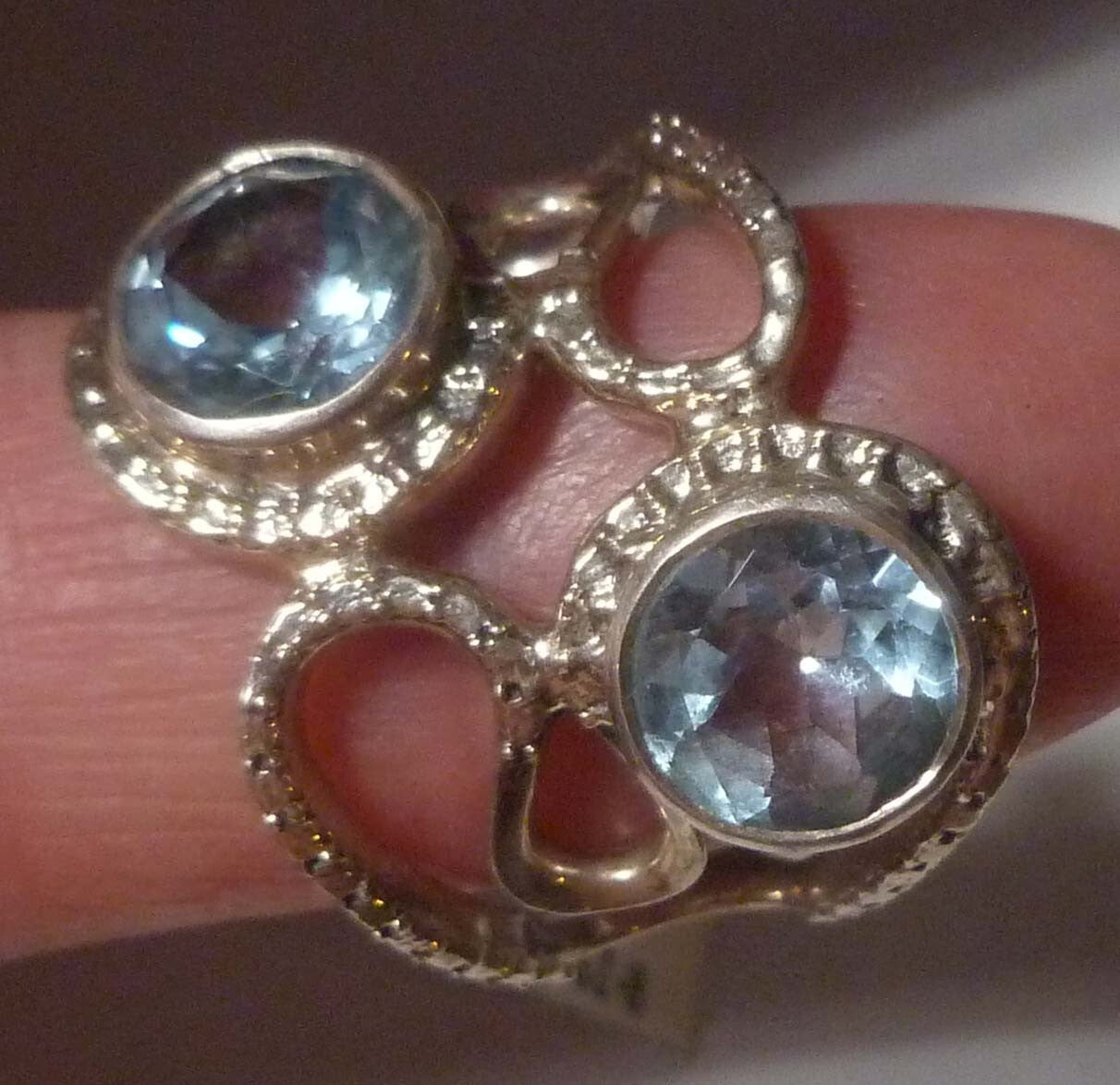 Blue TOPAZ RING Sterling Silver .925 Size 8 Double Topaz