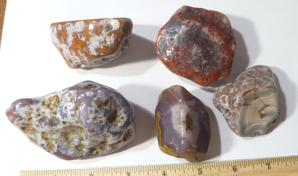 Lot of 5 Banded, Blue, Red agate geodes 1lb 8oz Nice Selection