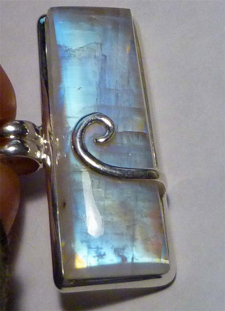 Minimalist Rainbow A+ MOONSTONE .925 Sterling Silver PENDANT 44mm