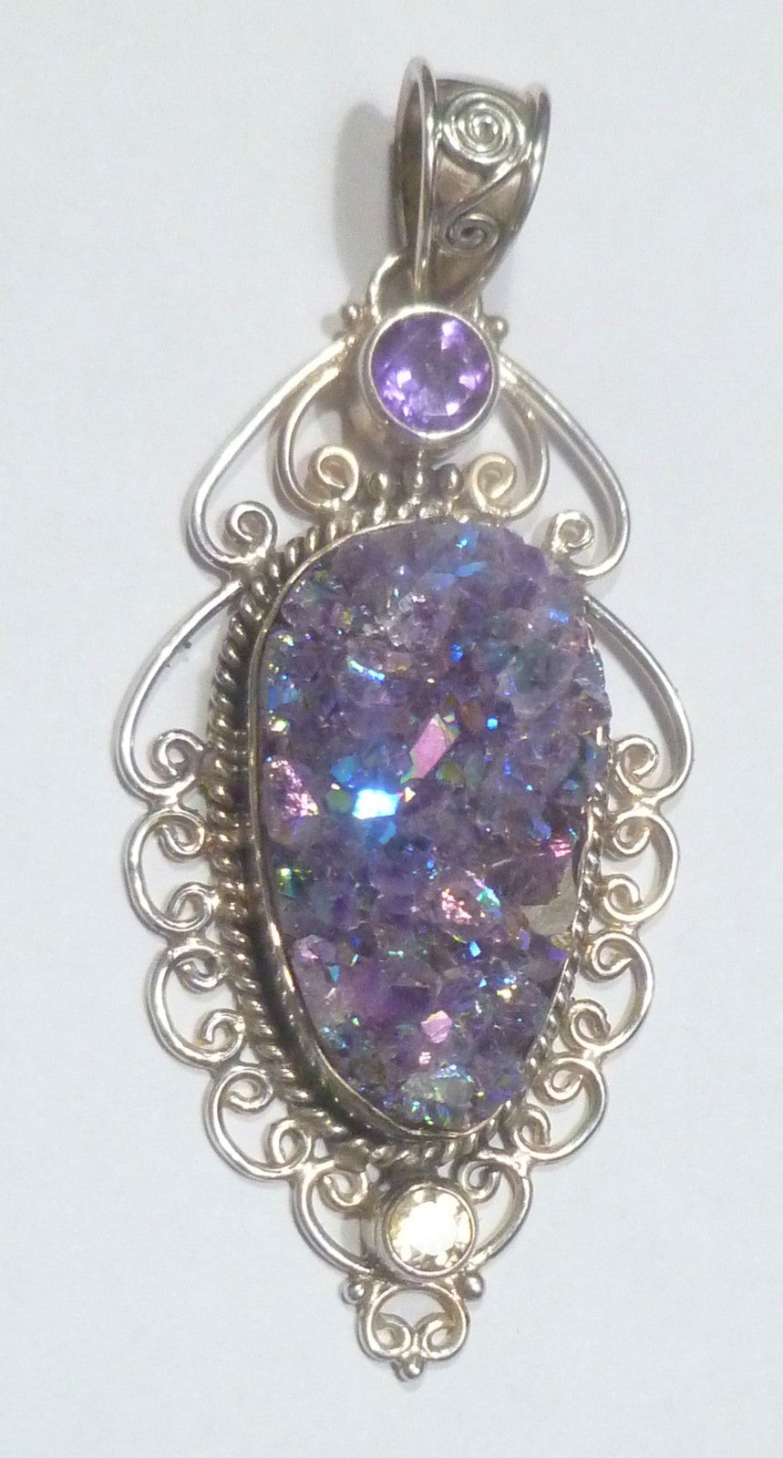 Purple Mystic Drusy Agate .925 Sterling Silver Filigree PENDANT