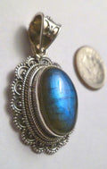 A+ Blue Flash LABRADORITE .925 Sterling Silver Quality PENDANT 45mm