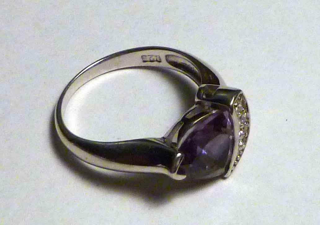 Minimalist 9 X 9mm Trillion Brazil AMETHYST & Topaz 925 SILVER RING SZ 6.25