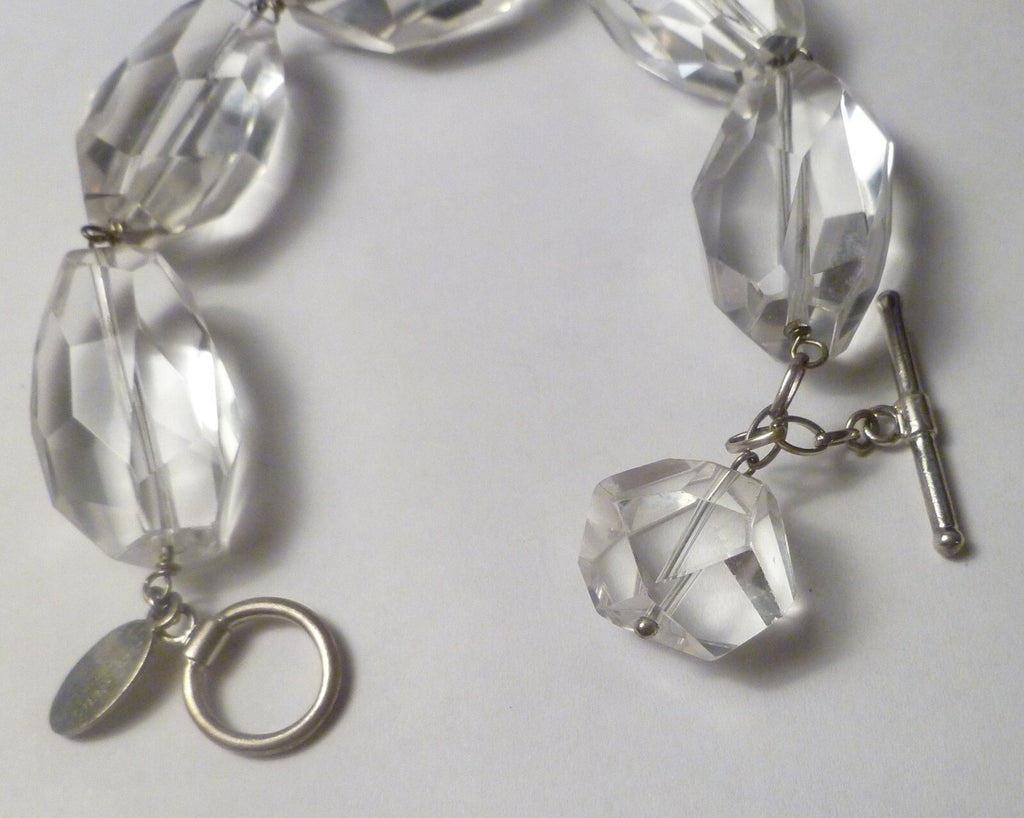 Minimalist Deb Guyot Sterling Silver Chunky Clear FACETED Quartz Bead Bracelet