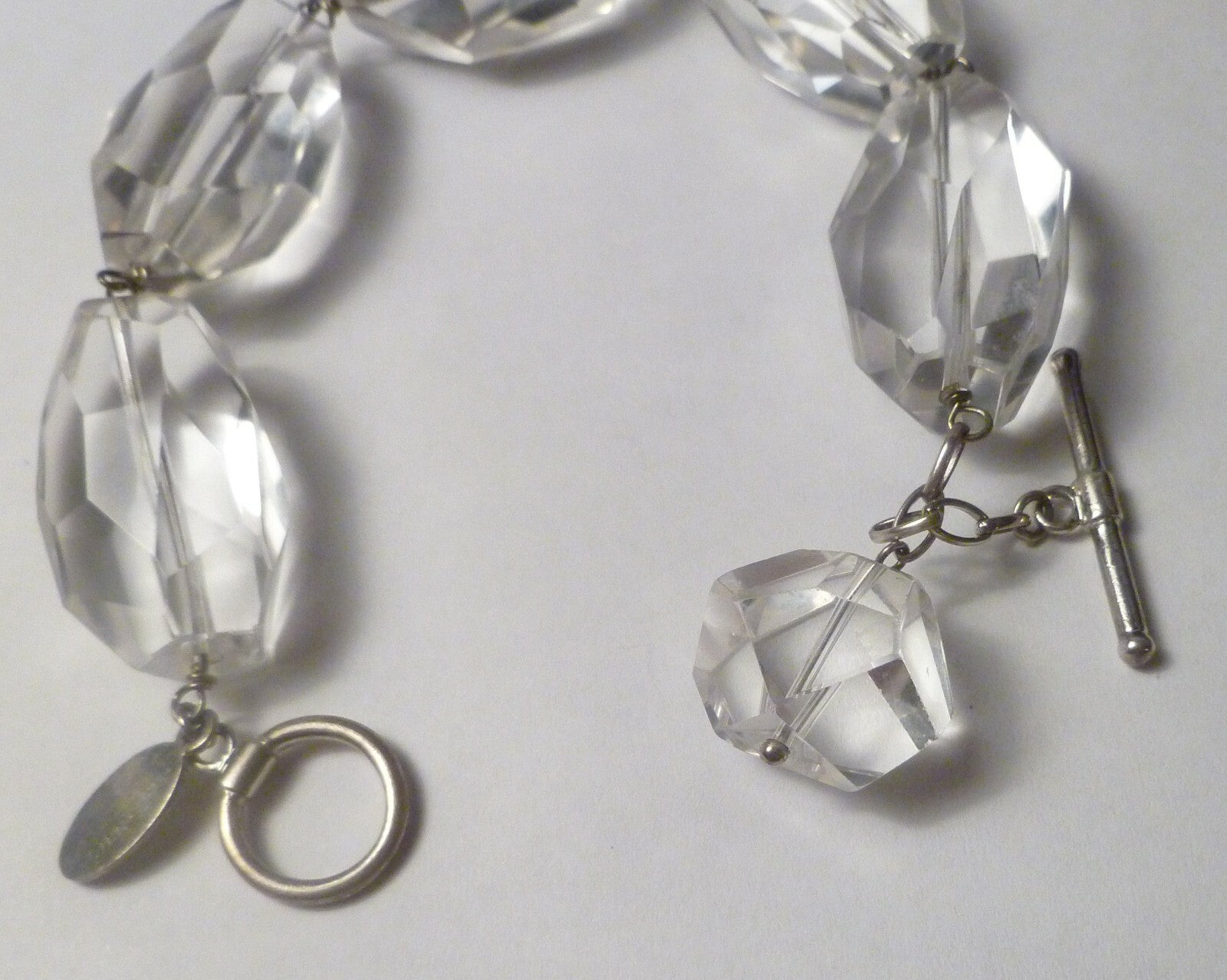 Minimalist Deb Guyot Sterling Silver Chunky Clear FACETED Quartz Bead Bracelet