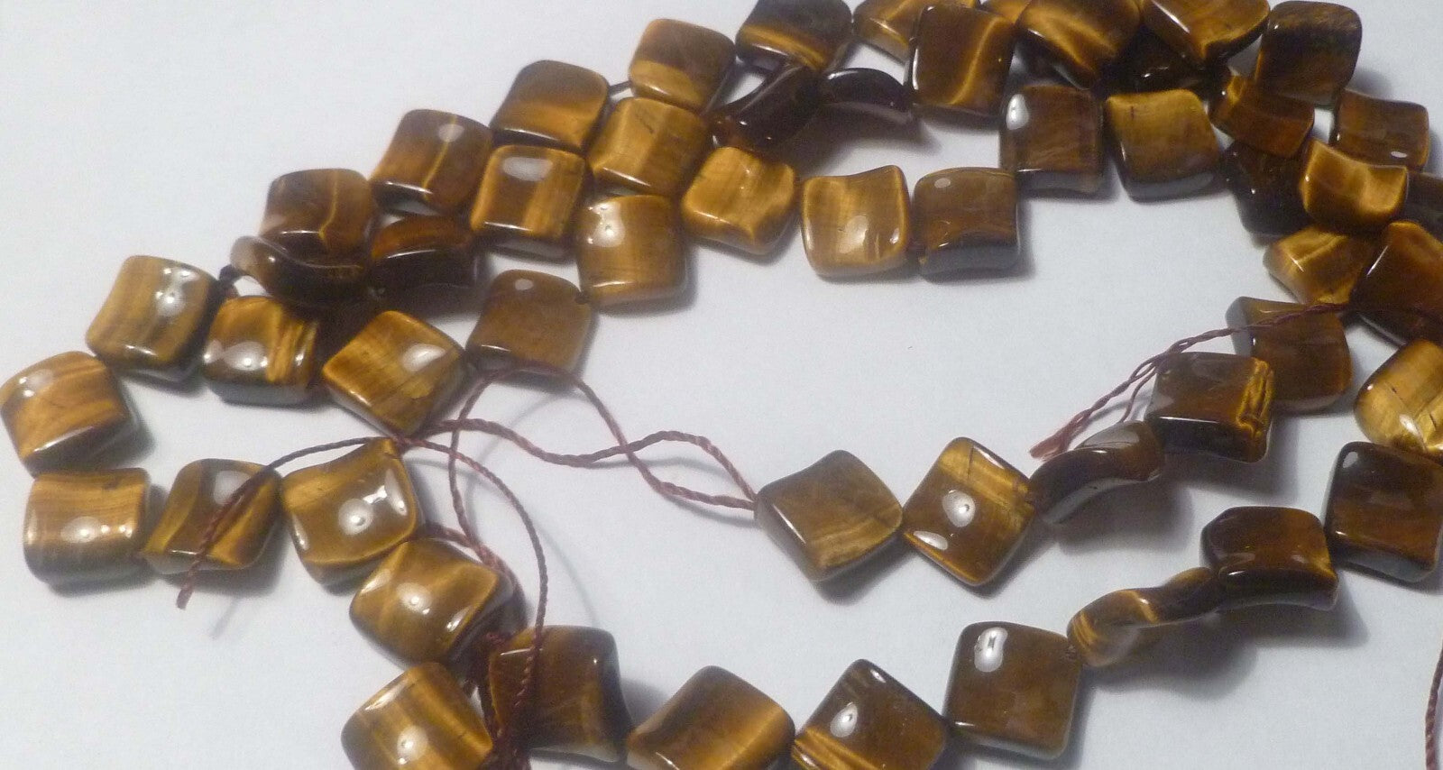 Concave RED TIGER EYE GEMSTONE BEADS 2 HOLE SQUARE 13MM BEAD 15” STRAND TIGEREYE