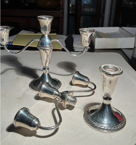 Pair of Sterling Silver Duchin Creation Convertible Three Light Candelabra 936g