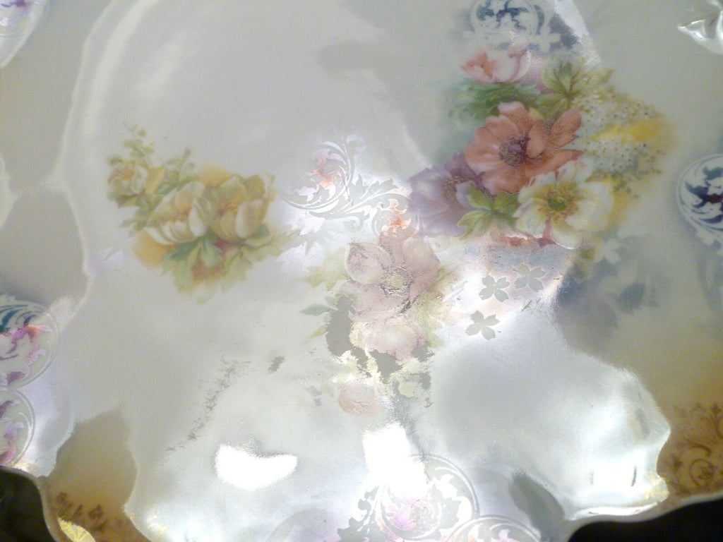 Red Mark Antique RS Prussia Iridescent Roses Gold Serving Cabinet Plate PERFECT
