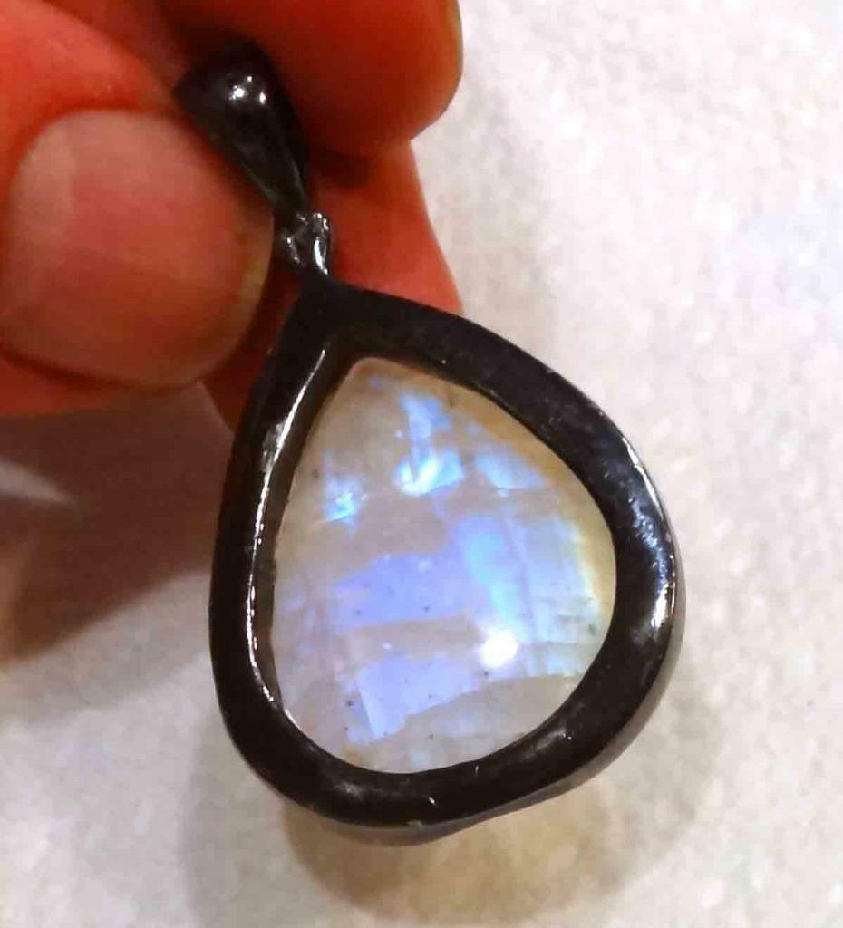 Amazing Rainbow A+ MOONSTONE .925 Sterling Silver & Rhodium Quality PENDANT 47mm