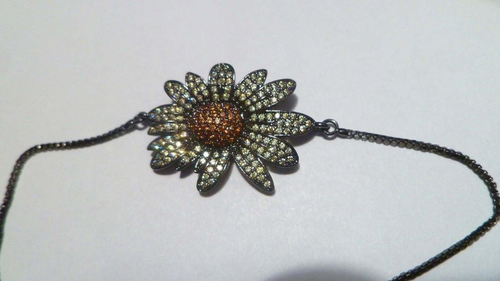 Delicate Crystal Flower Rhodium Silver Bracelet Slide Adjust