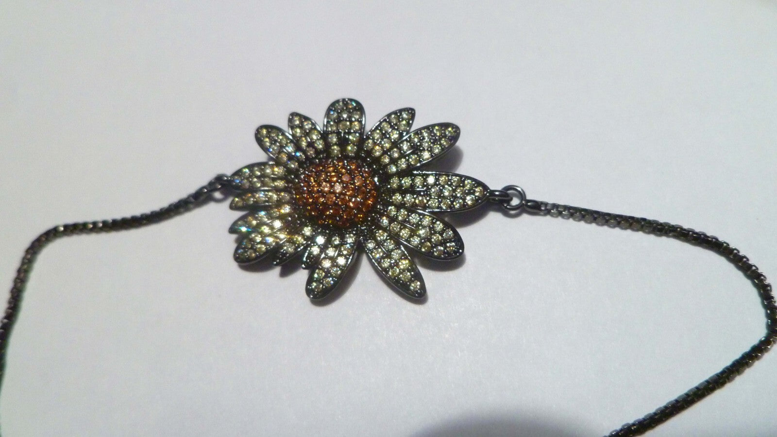 Delicate Crystal Flower Rhodium Silver Bracelet Slide Adjust