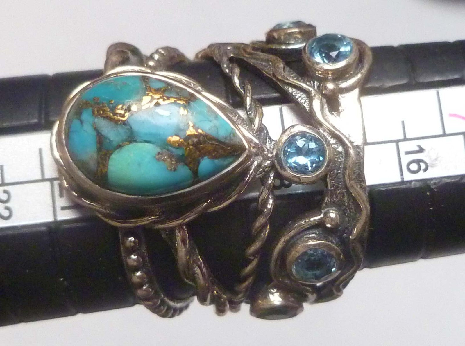Turquoise Copper Veins Blue TOPAZ RING Sterling Silver .925 Size 9 Topaz