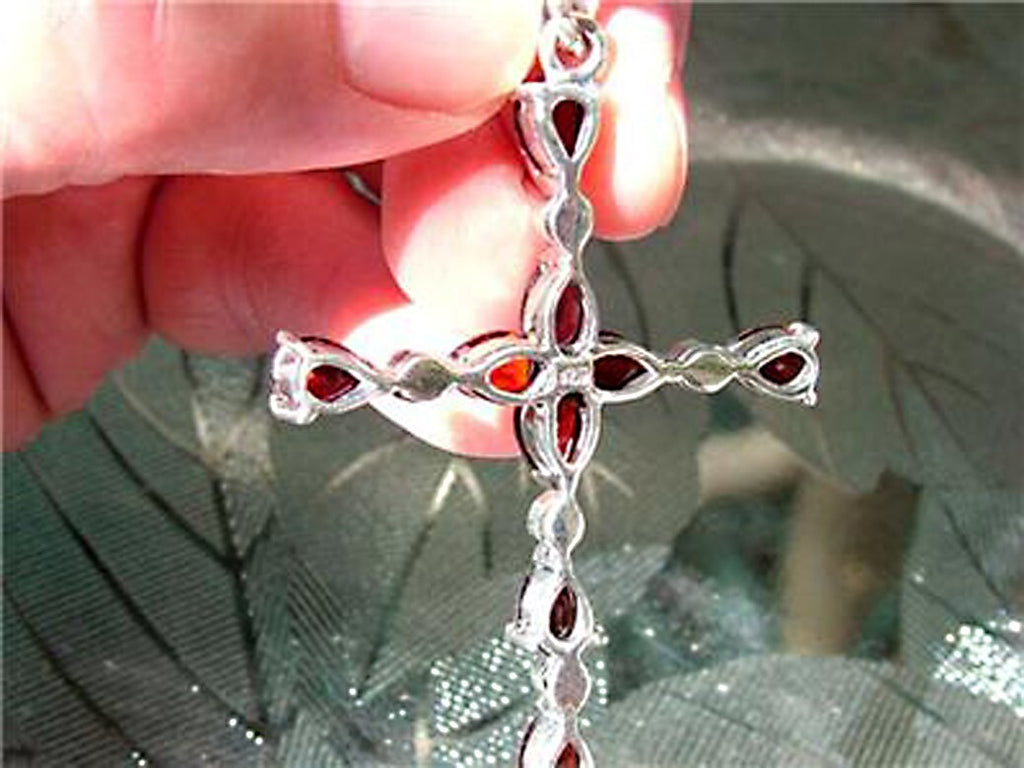 Red Garnet &Marcasite Pendant 925 Sterling Silver Cross CLOSEOUT!