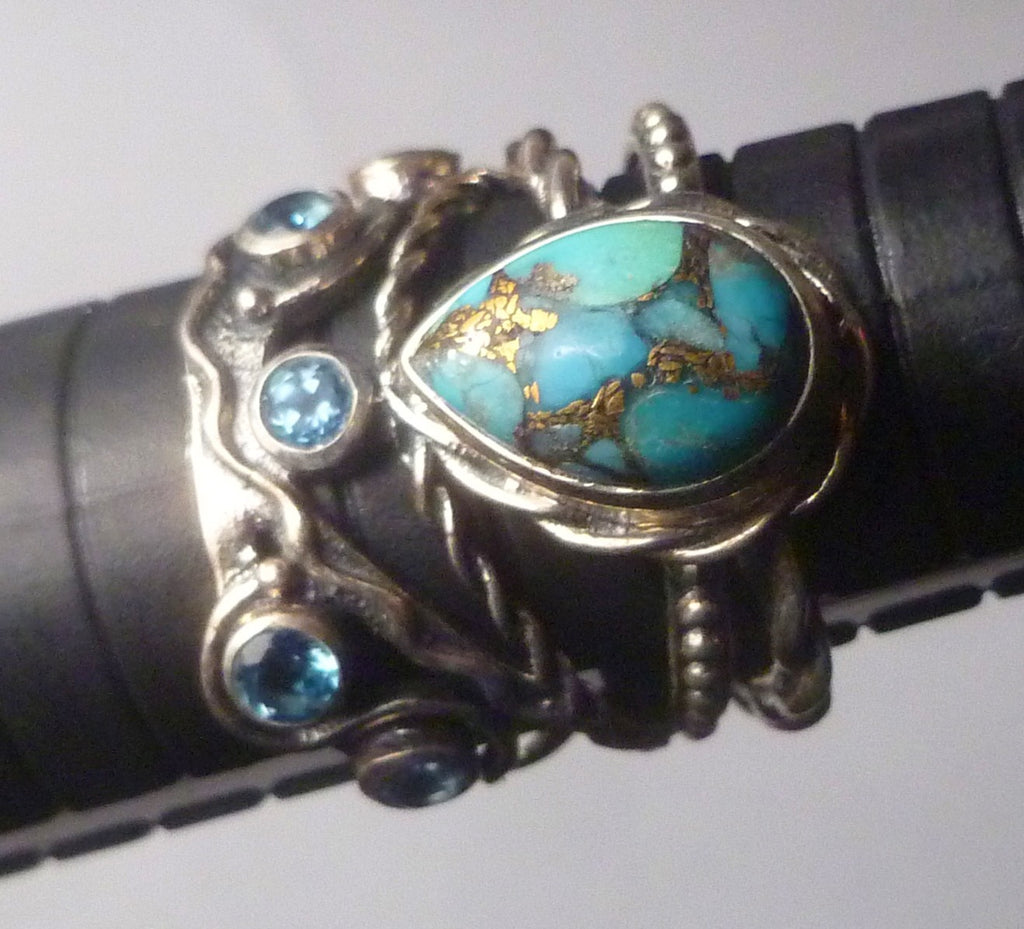 Turquoise Copper Veins Blue TOPAZ RING Sterling Silver .925 Size 9 Topaz