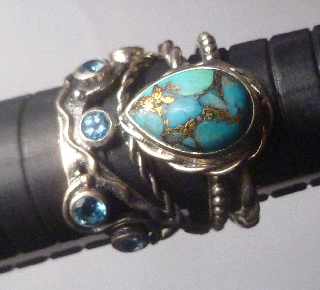 Turquoise Copper Veins Blue TOPAZ RING Sterling Silver .925 Size 9 Topaz