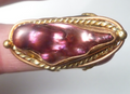 Purple Biwa Pearl Brass Copper & German Silver Ring Size 8
