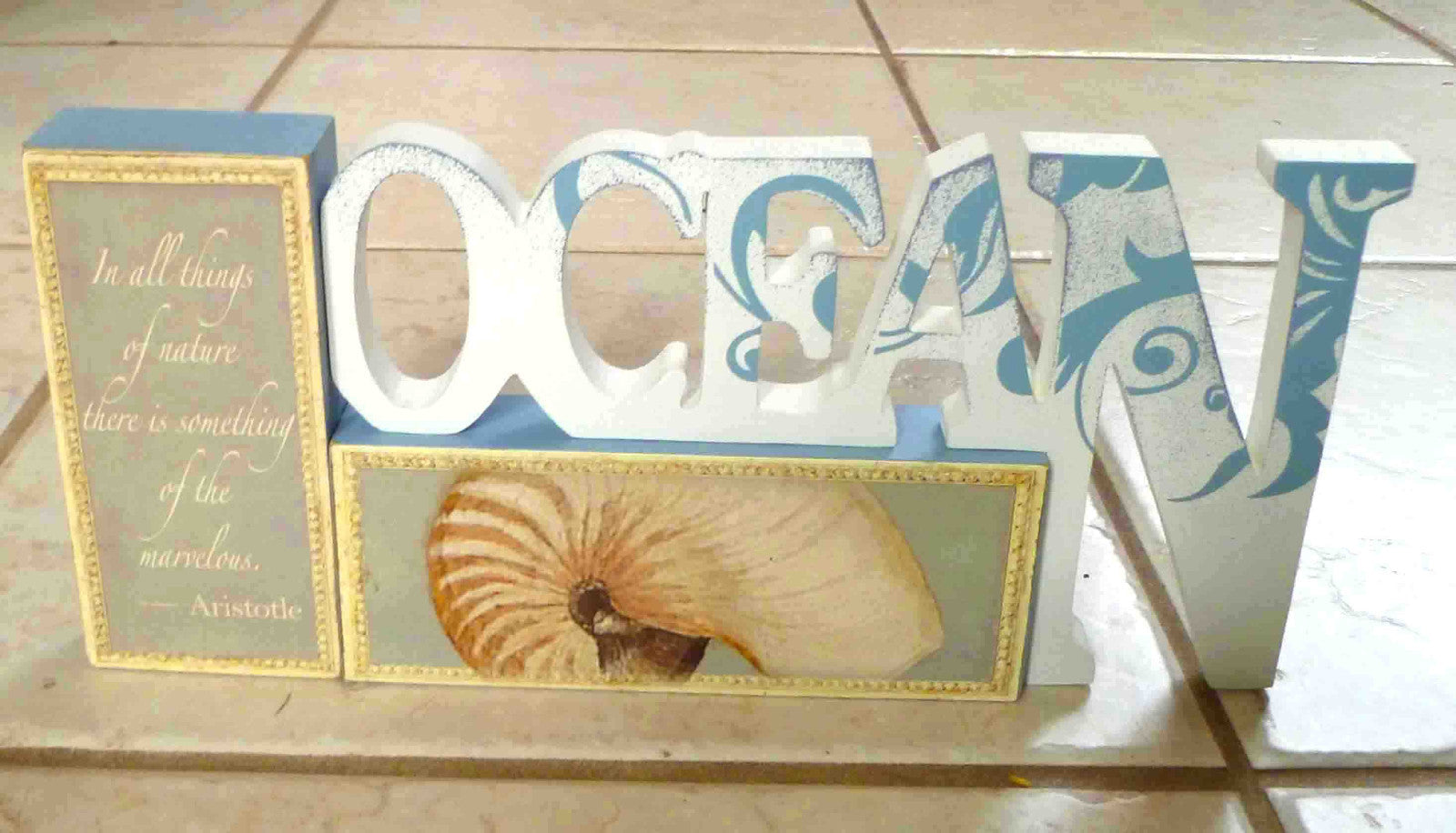 Wall Sign Wood Wall Hanging Ocean Nautilus Shell