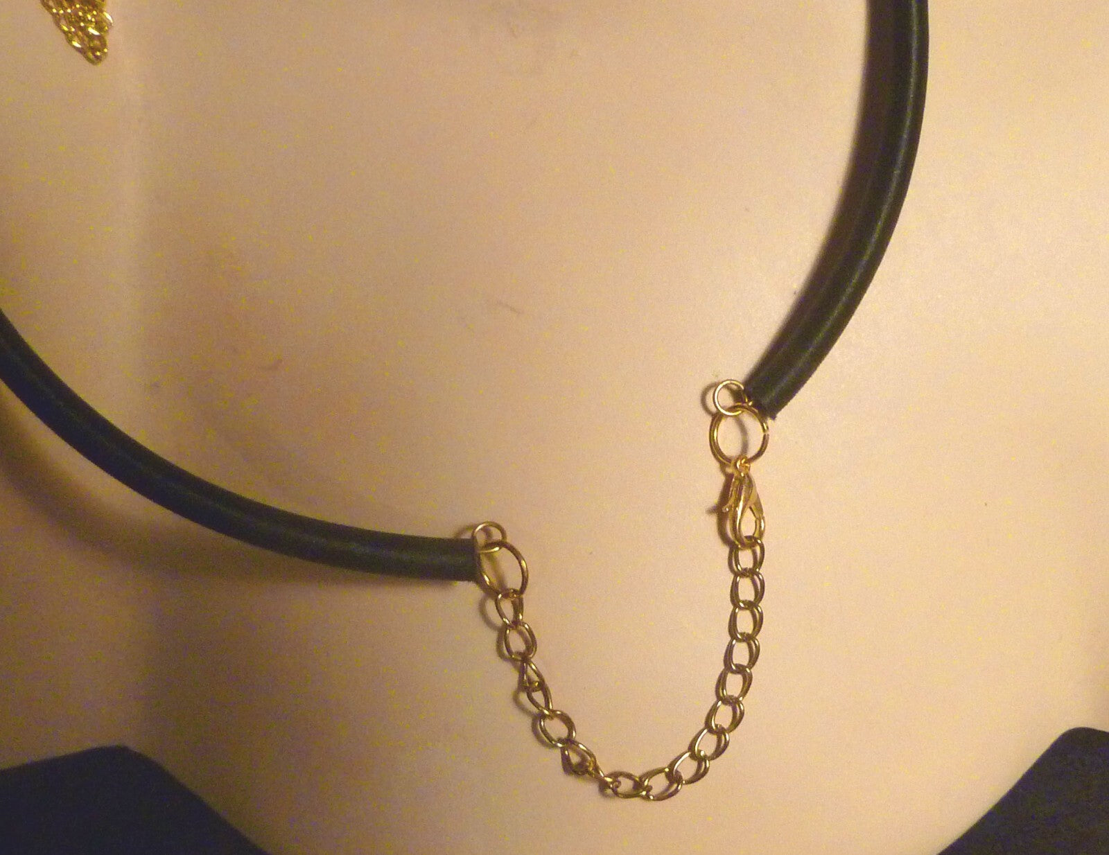 Choker Necklace Gold Ep. beads and chains Silk Wrapped Neckwire Lobster Clasp