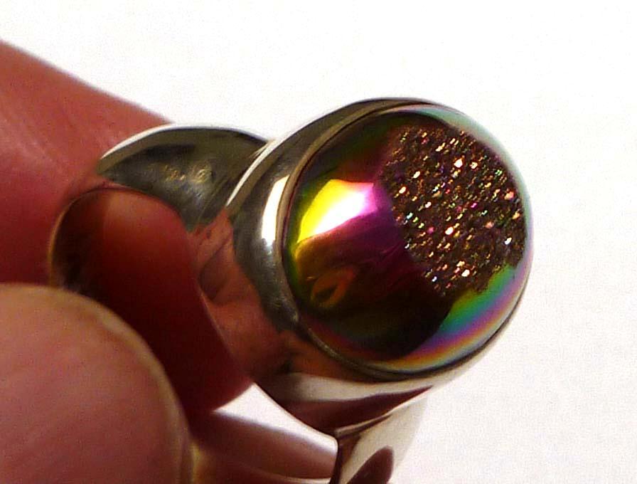 Sparkling Mystic Druzy 925 STERLING SILVER Ring sz 9 Band