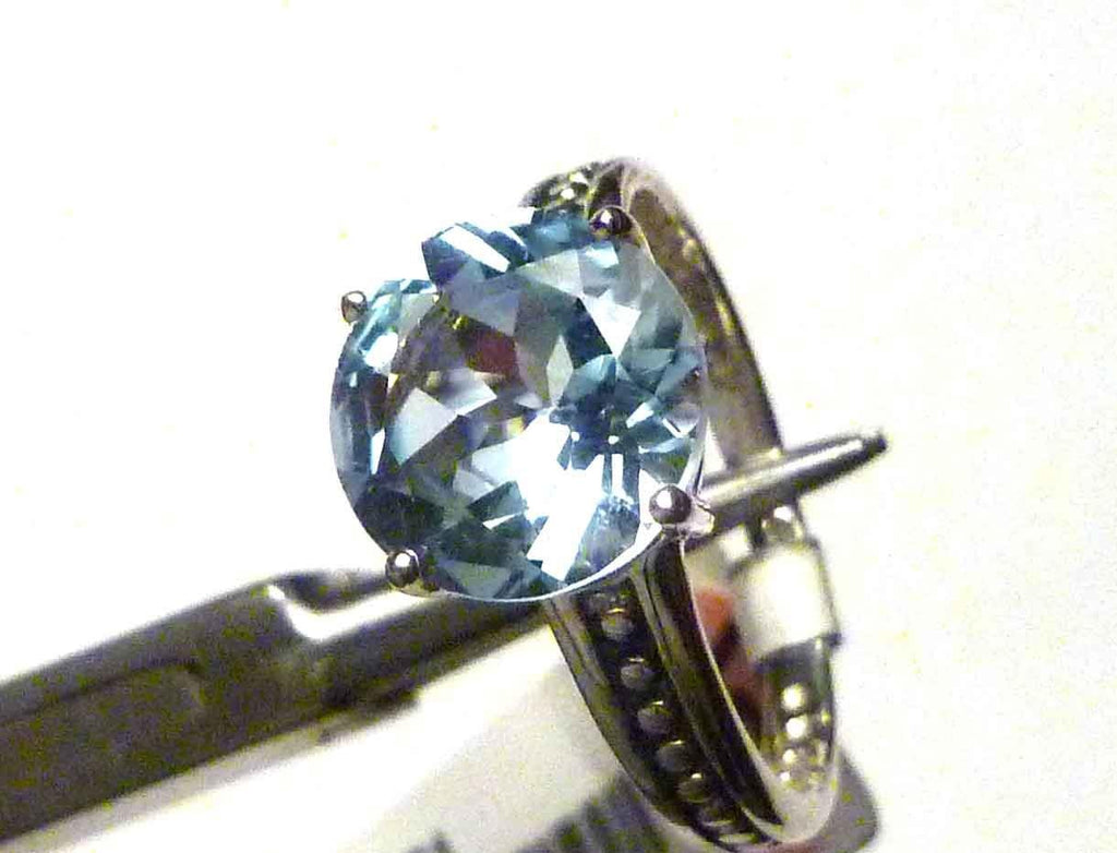 Minimalist 3.8 carat Genuine SWISS BLUE TOPAZ 10mm Briliant .925 SILVER RING SZ8