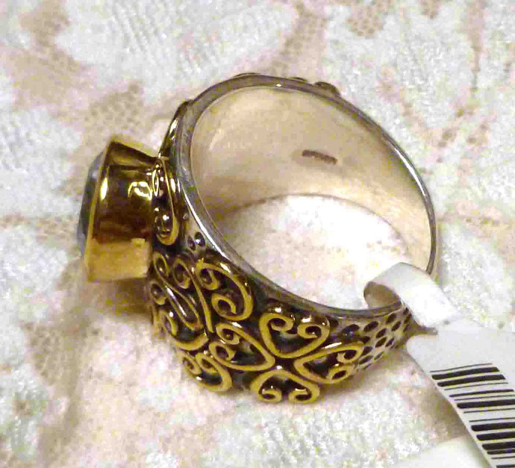 Sky Blue 9mm 7.07cts Topaz Ring 925 Sterling Silver Brass look of Gold Sz 9