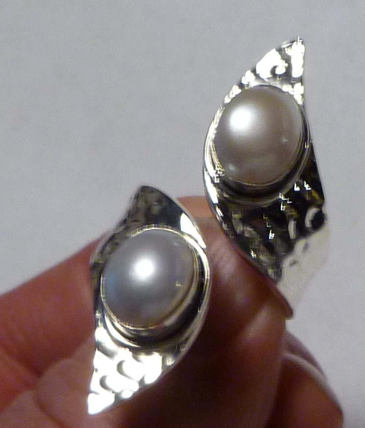 Designer Double Pearl Sterling SILVER .925 RING Adjustable Band Size 6-12