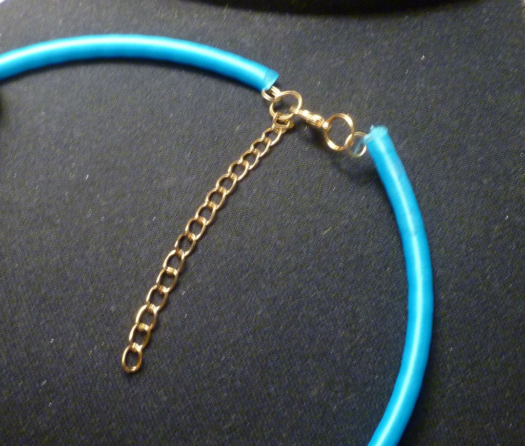 Choker Necklace Gold Ep. beads &chains Silk Wrapped Neckwire Lobster Clasp Blue