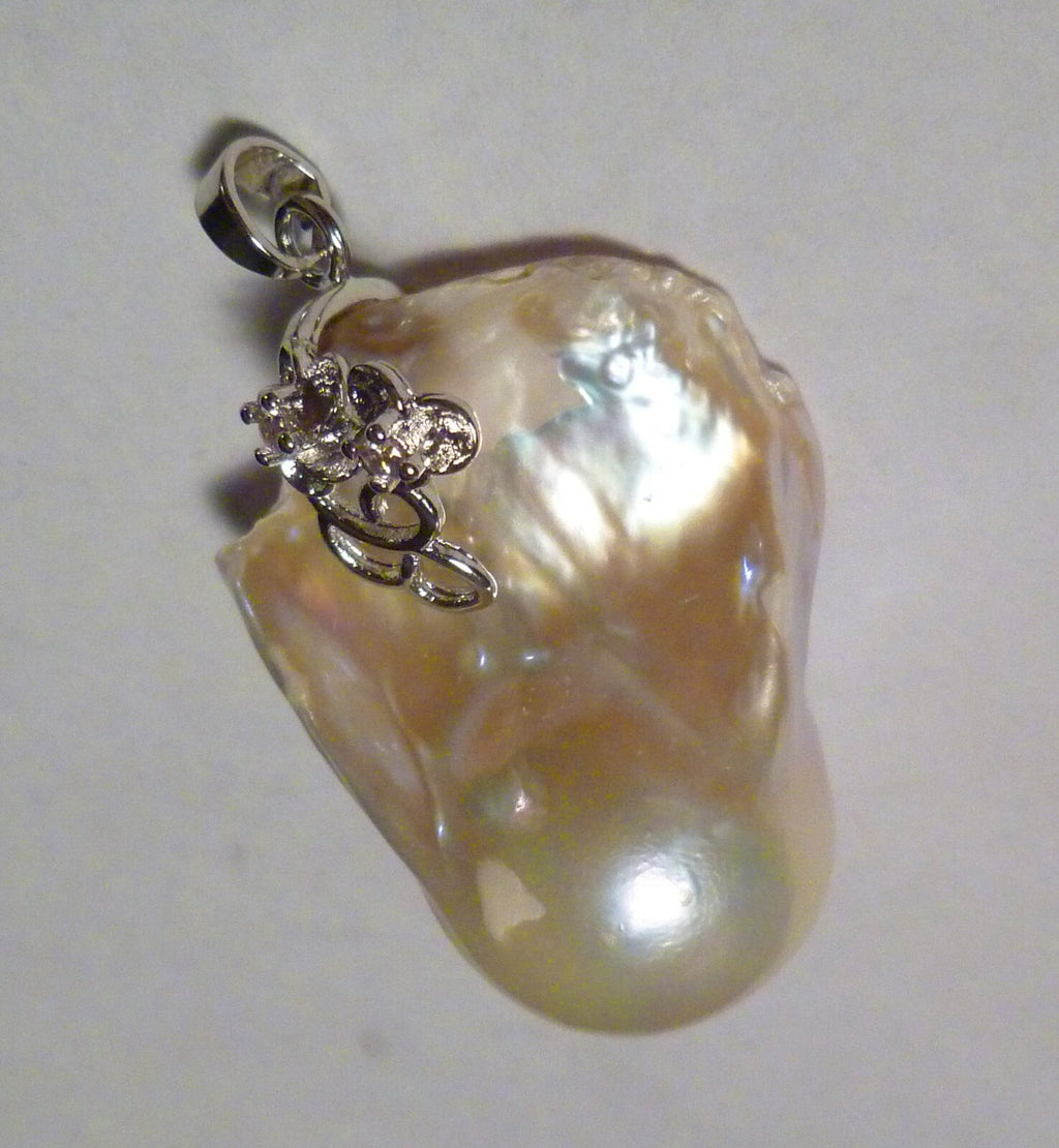 LARGE Metallic White Baroque Cultured Freshwater Pearl Enhancer Sterling Silver