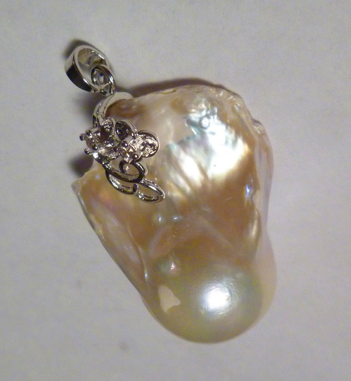 LARGE Metallic White Baroque Cultured Freshwater Pearl Enhancer Sterling Silver