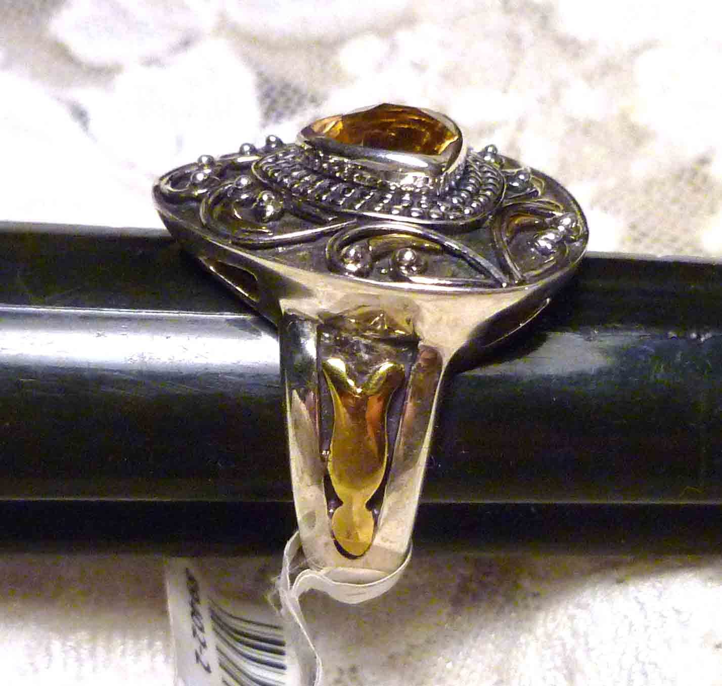9mm Natural Trillion Citrine 5.71cts Sterling SILVER .925 Brass Accent RING Sz 8