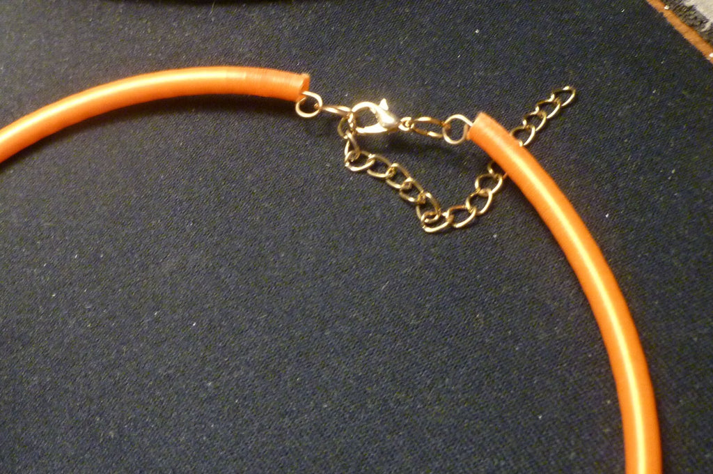 Choker Necklace Gold Ep. beads and chains Silk Wrapped Neckwire Lobster Clasp