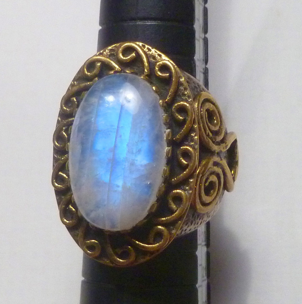 Rainbow Moonstone RING Sterling Silver .925 Heavy 22g Size 8