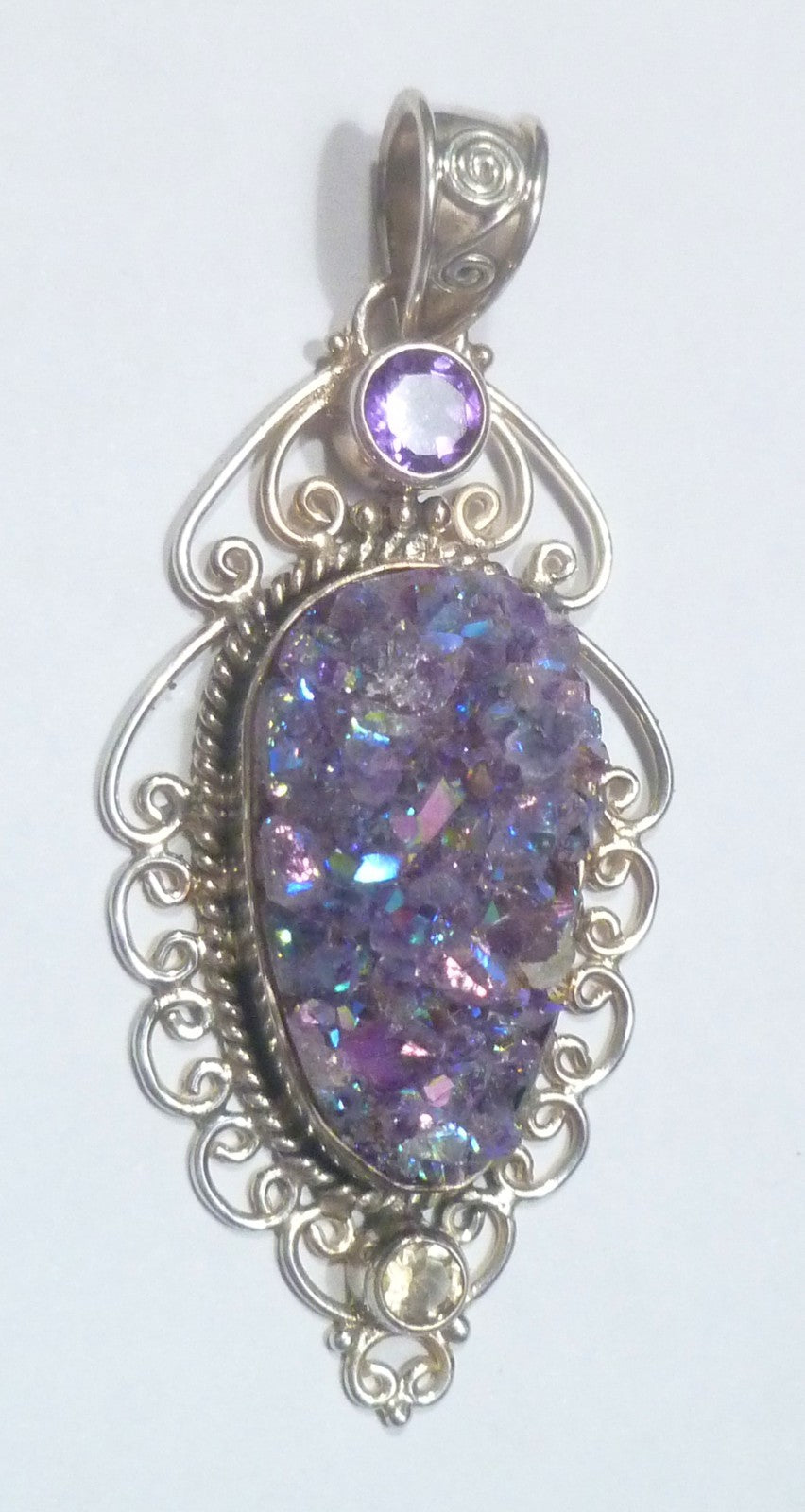 Purple Mystic Drusy Agate .925 Sterling Silver Filigree PENDANT