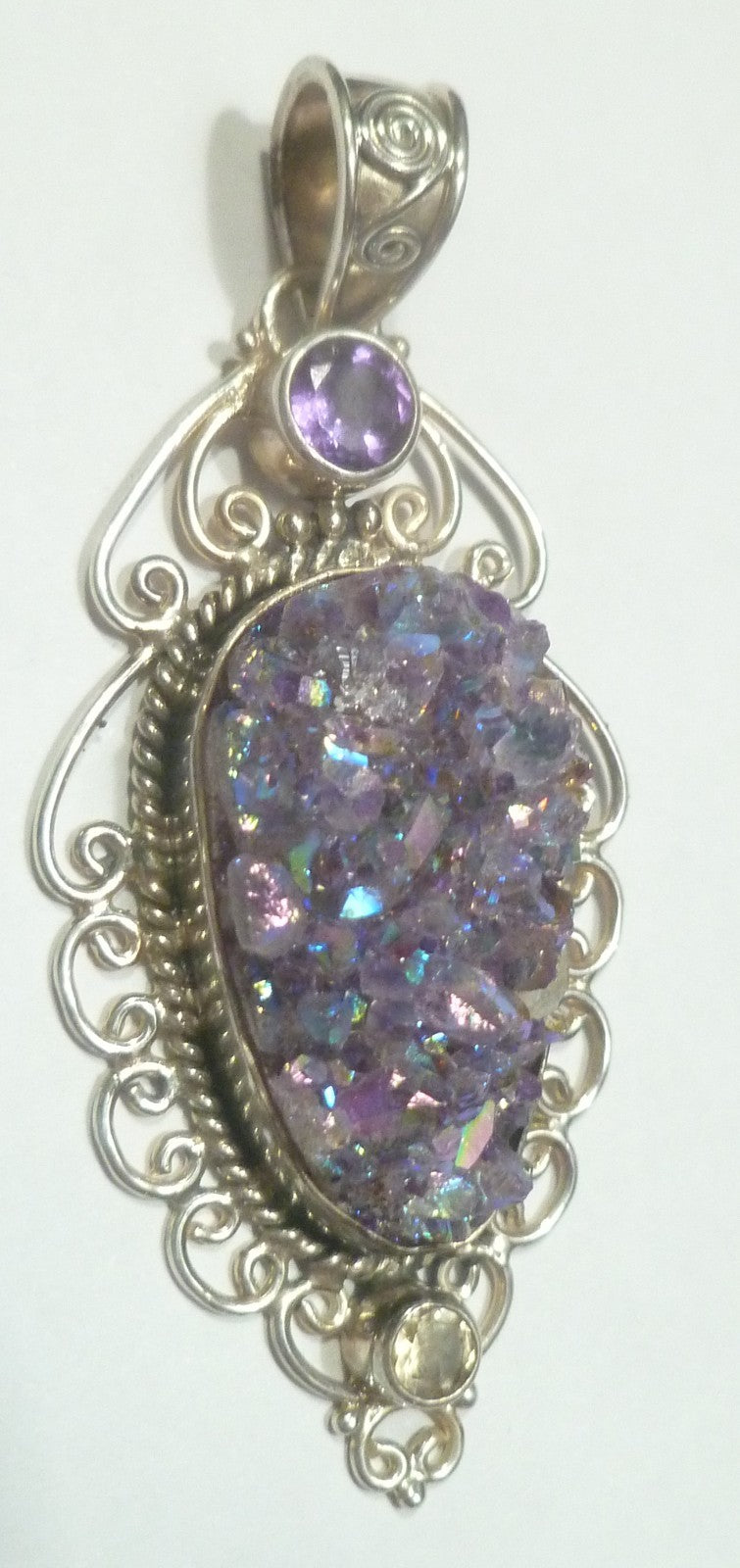 Purple Mystic Drusy Agate .925 Sterling Silver Filigree PENDANT