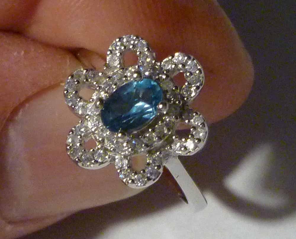 Natural Blue Topaz & CZ  925 SILVER RING SIZE 6