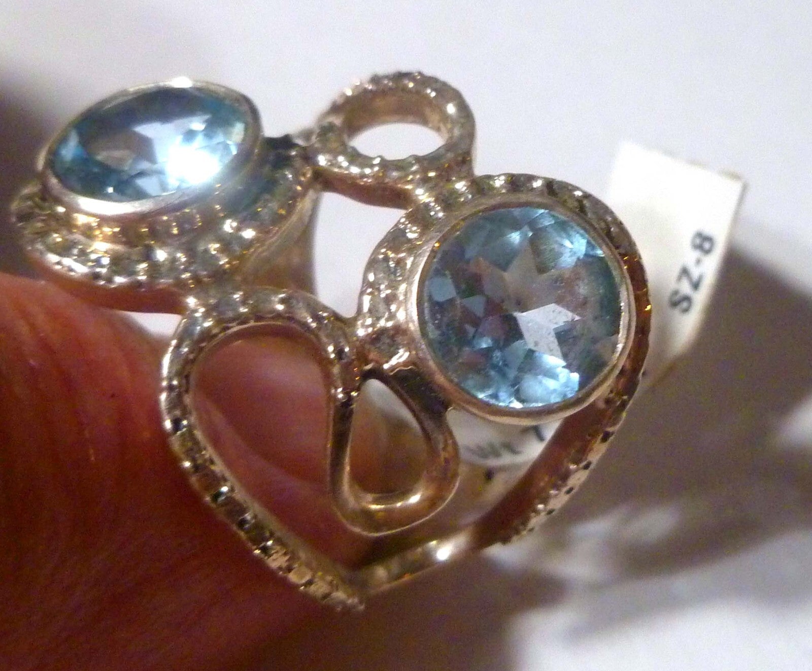 Blue TOPAZ RING Sterling Silver .925 Size 8 Double Topaz
