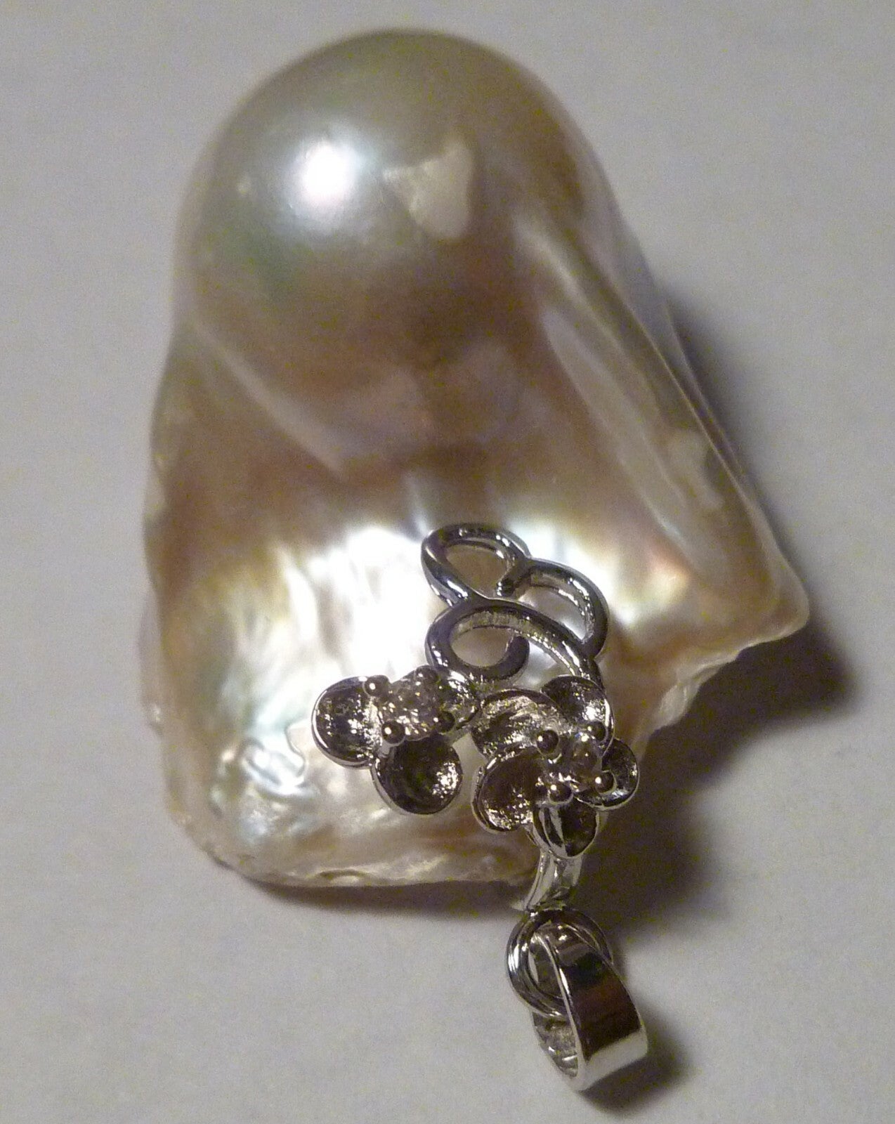 LARGE Metallic White Baroque Cultured Freshwater Pearl Enhancer Sterling Silver