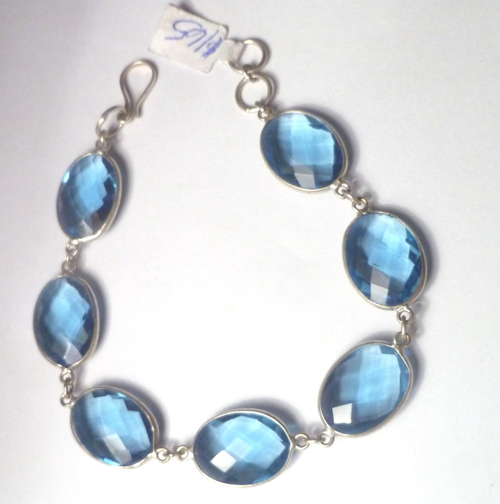 Minimalist BLUE TOPAZ bracelet Sterling Silver 925 8" Was $165