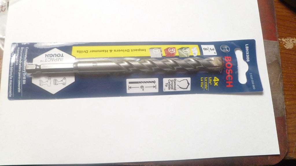 3/8" x 6" Hammer Drill Bit Masonry 3 Flats Grip Shank Bosch Quality 4x Life