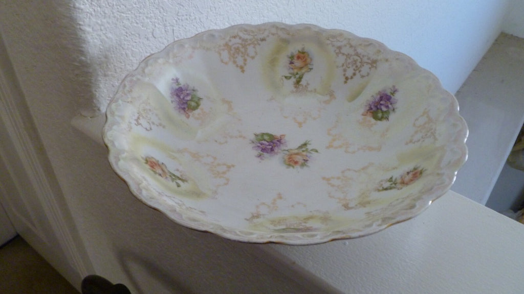 Antique Hand Painted Bowl Floral Design Gilded Gold Design